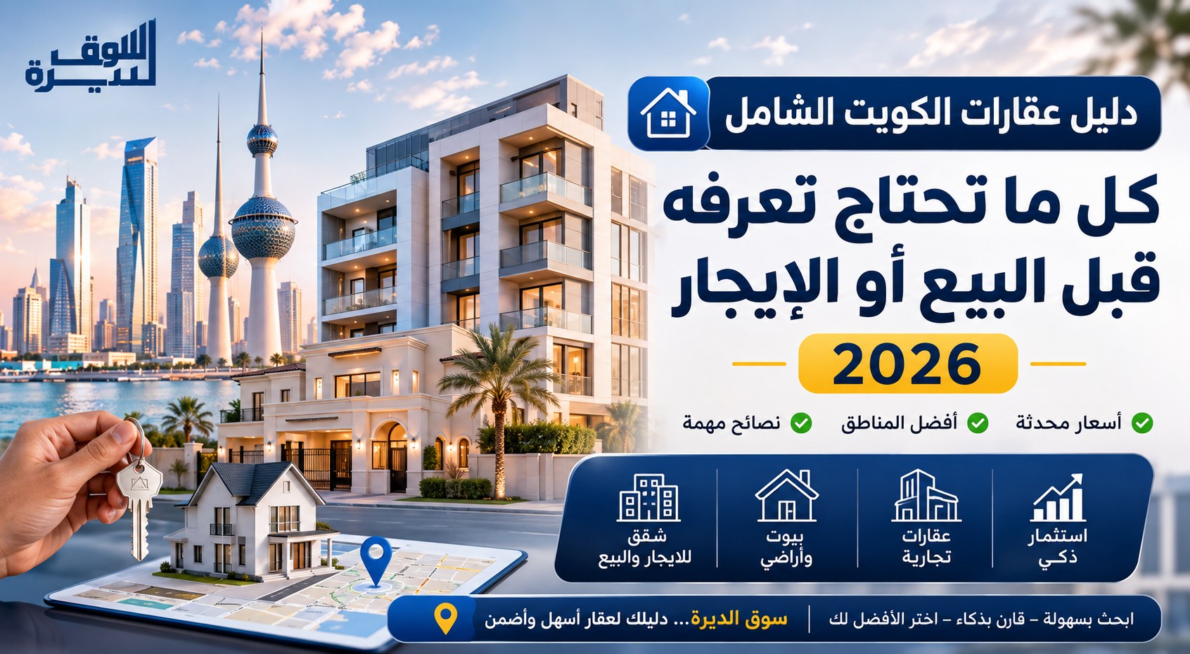 دليل عقارات الكويت الشامل 2026: كل ما تحتاج تعرفه قبل البيع أو الإيجار